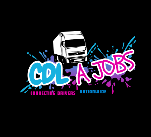 Logo for CDL A Jobs, featuring a truck and colorful text promoting driver connections.