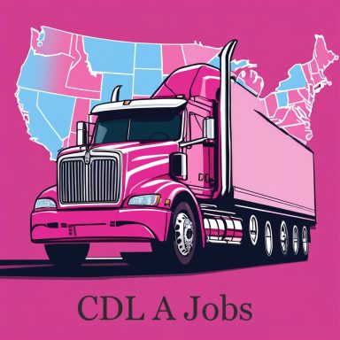 Pink semi-truck with "CDL A Jobs" text and a map of the USA in the background.